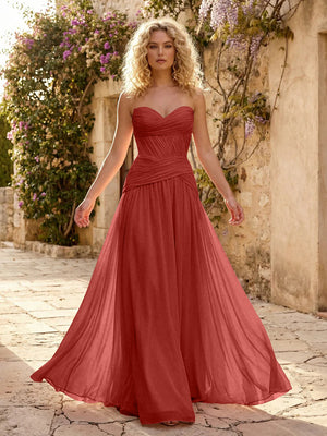 Chiffon A Line Sweetheart Pleated Corset Bridesmaid Dresses