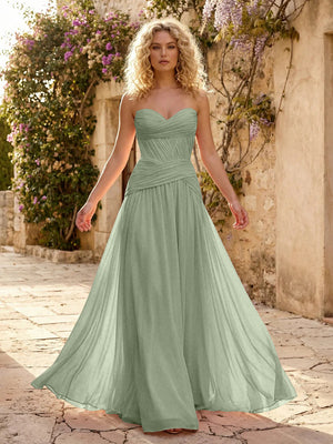 Chiffon A Line Sweetheart Pleated Corset Bridesmaid Dresses