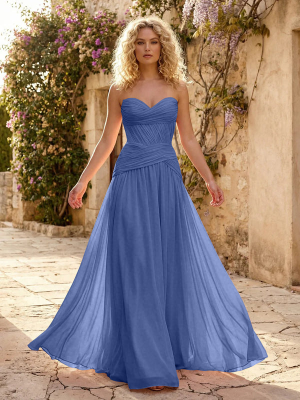 Chiffon A Line Sweetheart Pleated Corset Bridesmaid Dresses