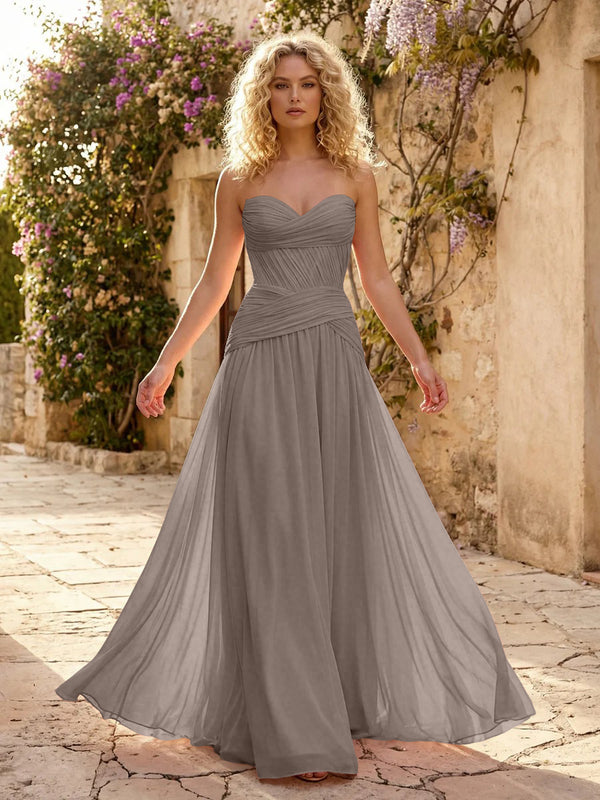 Chiffon A Line Sweetheart Pleated Corset Bridesmaid Dresses