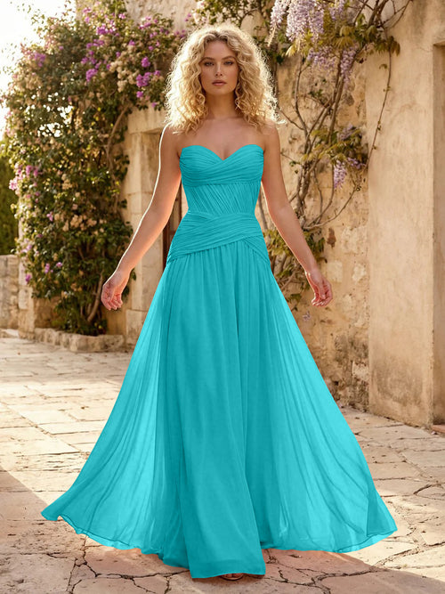 Chiffon A Line Sweetheart Pleated Corset Bridesmaid Dresses