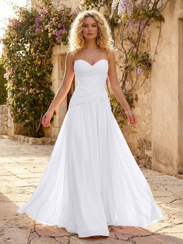 Chiffon A Line Sweetheart Pleated Corset Bridesmaid Dresses