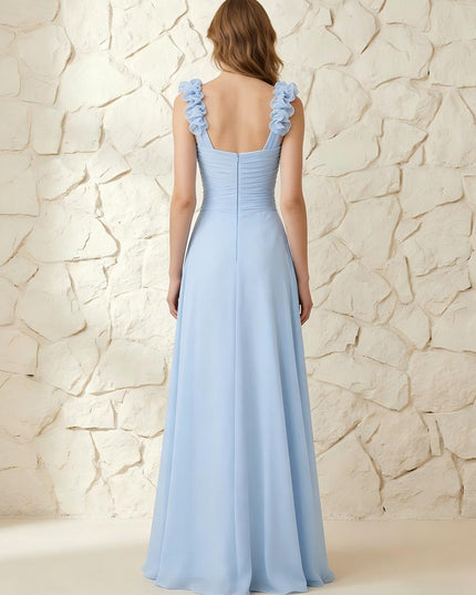 Chiffon V Neck Pleated Corset Bridesmaid Dresses with 3D Flower