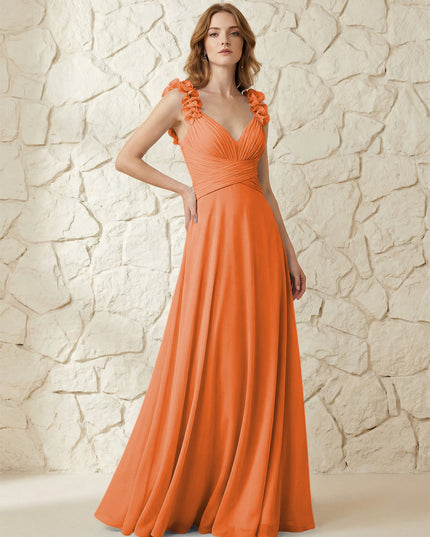 Chiffon V Neck Pleated Corset Bridesmaid Dresses with 3D Flower