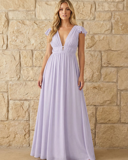 Chiffon V Neck Pleated Corset Bridesmaid Dresses