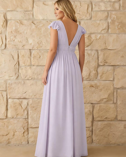 Chiffon V Neck Pleated Corset Bridesmaid Dresses