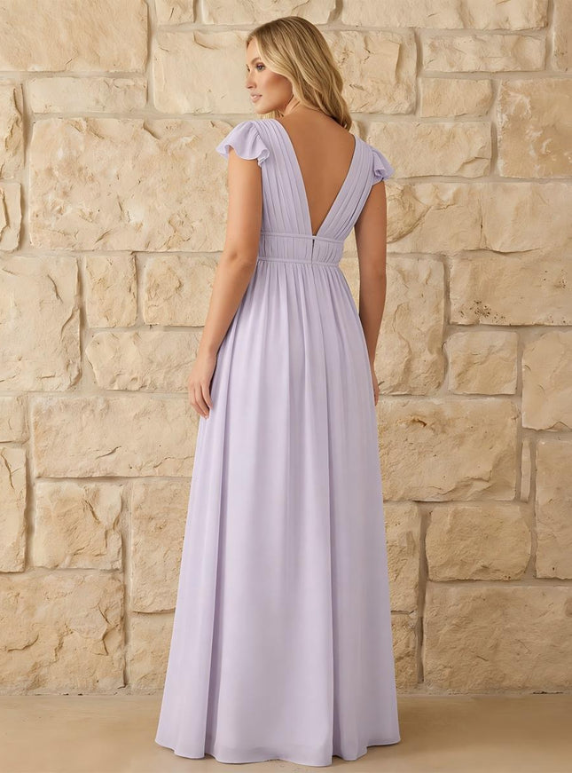 Chiffon V Neck Pleated Corset Bridesmaid Dresses