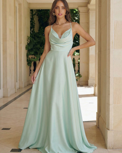 Satin Cowl Neck Spaghetti Straps Formal Dresses