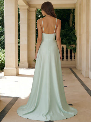 Satin Cowl Neck Spaghetti Straps Formal Dresses