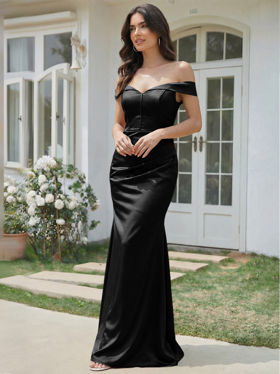 Satin Mermaid Off the Shoulder Long Bridesmaid Dresses