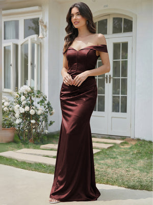 Satin Mermaid Off the Shoulder Long Bridesmaid Dresses
