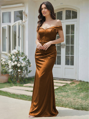 Satin Mermaid Off the Shoulder Long Bridesmaid Dresses