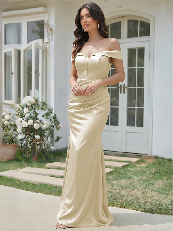 Satin Mermaid Off the Shoulder Long Bridesmaid Dresses