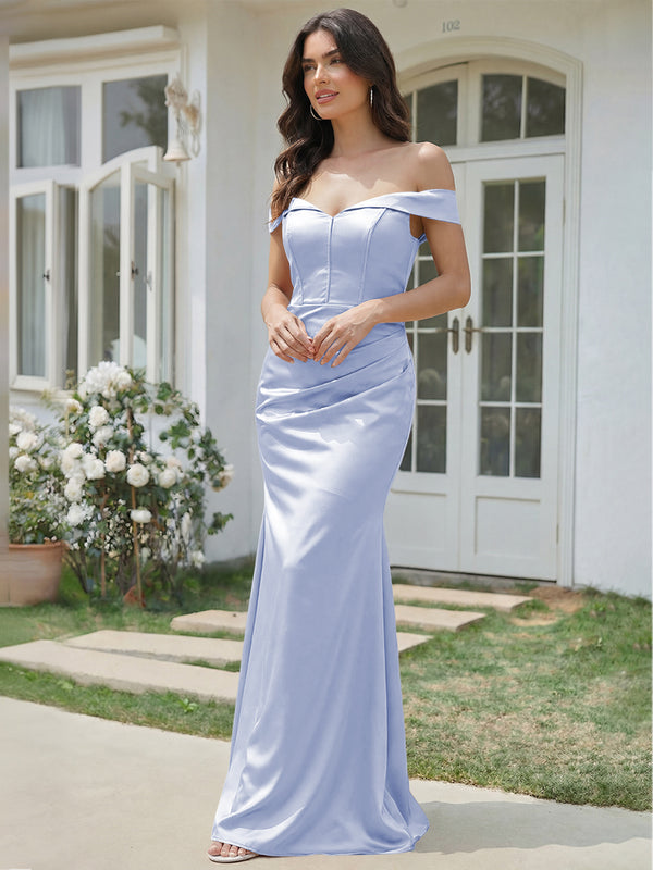 Satin Mermaid Off the Shoulder Long Bridesmaid Dresses