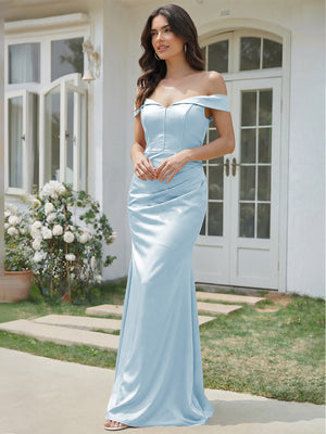 Satin Mermaid Off the Shoulder Long Bridesmaid Dresses