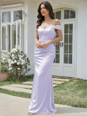 Satin Mermaid Off the Shoulder Long Bridesmaid Dresses