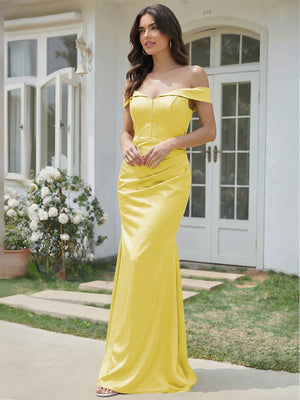 Satin Mermaid Off the Shoulder Long Bridesmaid Dresses