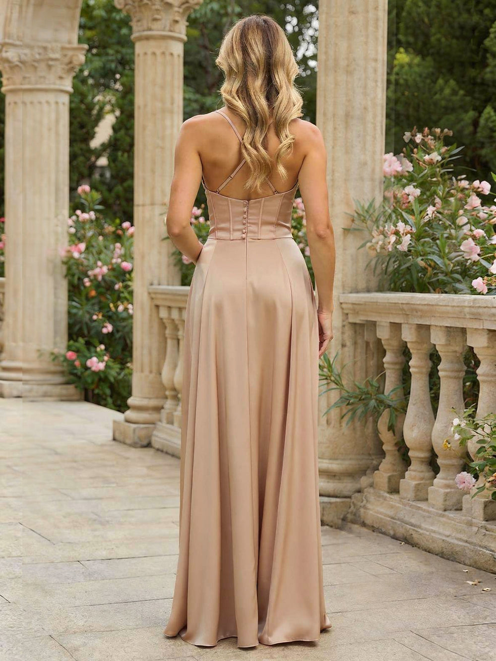 Satin A Line Spaghetti Straps Long Wedding Guest Dresses