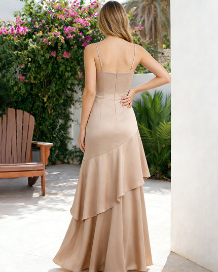 Satin A Line Sleeveless Long Bridesmaid Dresses