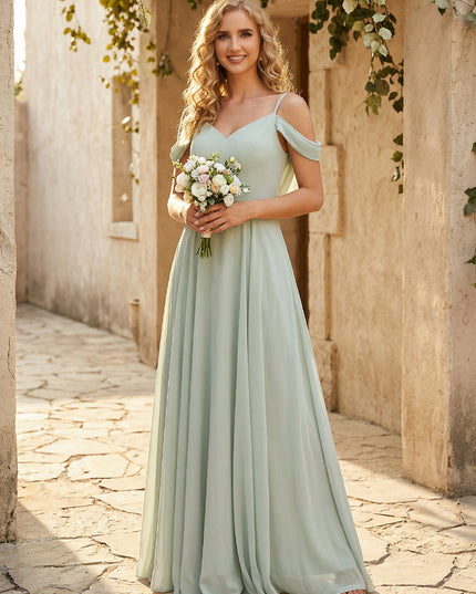 Chiffon Off the Shoulder V Neck Bridesmaid Dresses