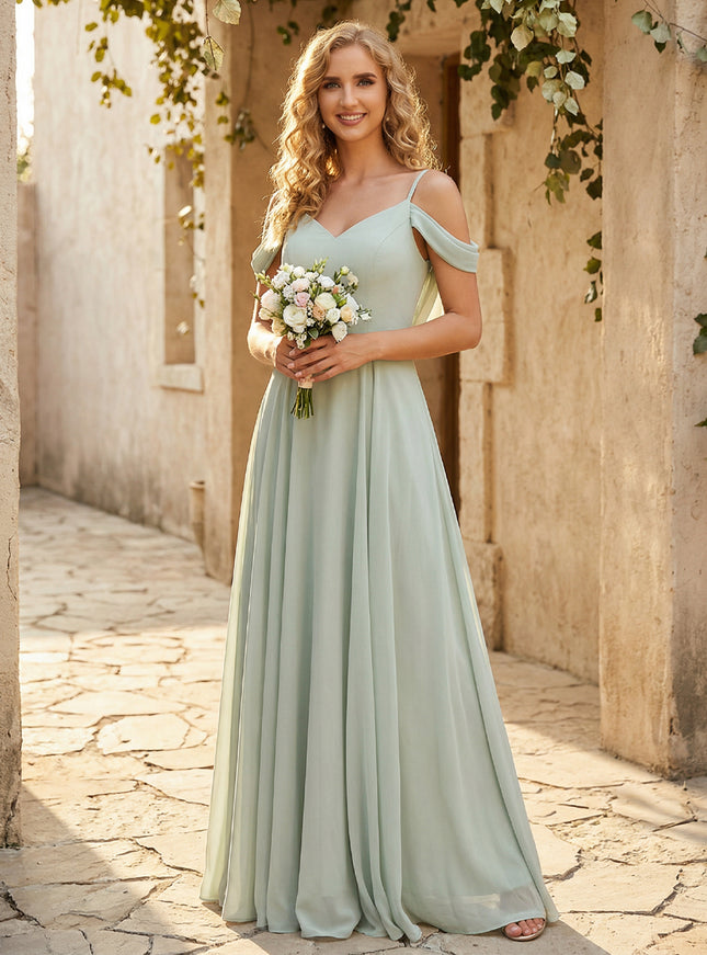 Chiffon Off the Shoulder V Neck Bridesmaid Dresses