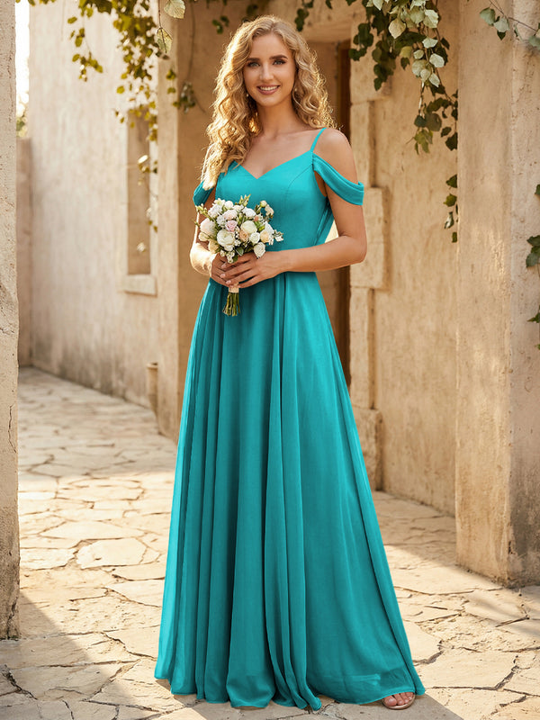 Chiffon Off the Shoulder V Neck Bridesmaid Dresses