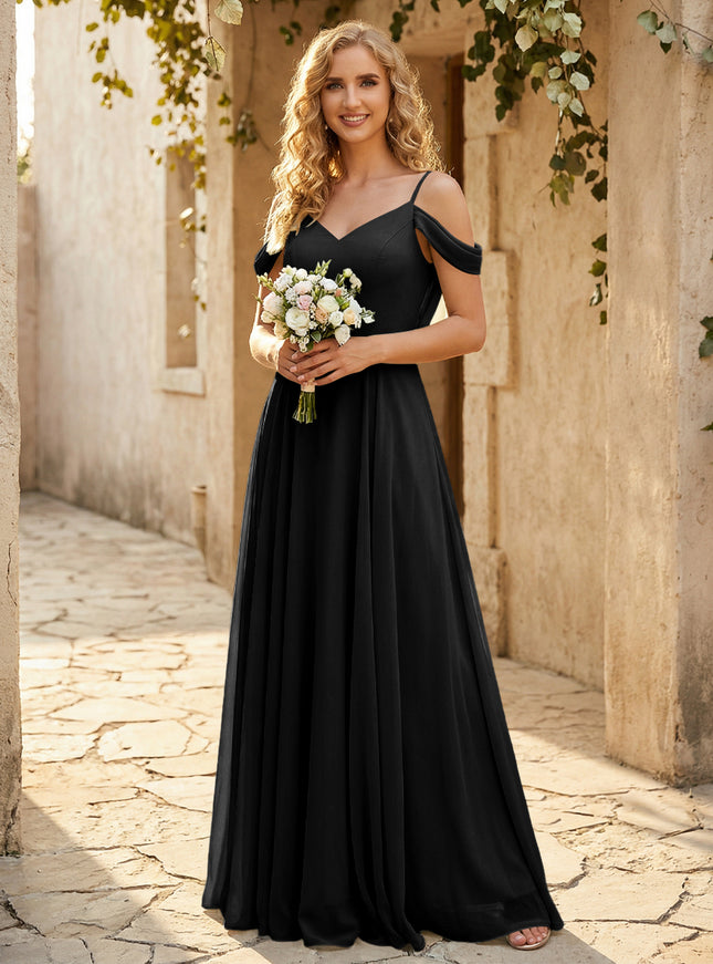 Chiffon Off the Shoulder V Neck Bridesmaid Dresses