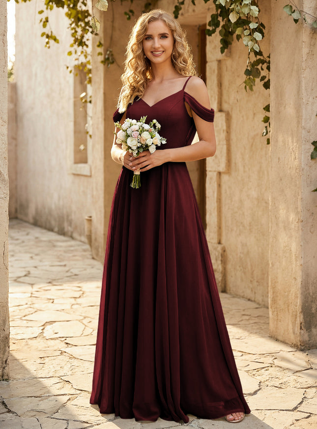 Chiffon Off the Shoulder V Neck Bridesmaid Dresses