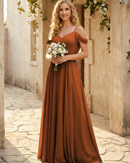 Chiffon Off the Shoulder V Neck Bridesmaid Dresses