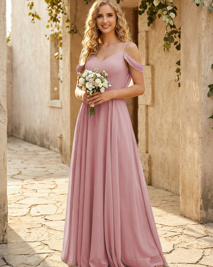 Chiffon Off the Shoulder V Neck Bridesmaid Dresses