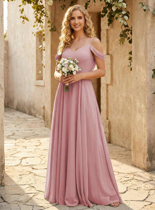 Chiffon Off the Shoulder V Neck Bridesmaid Dresses