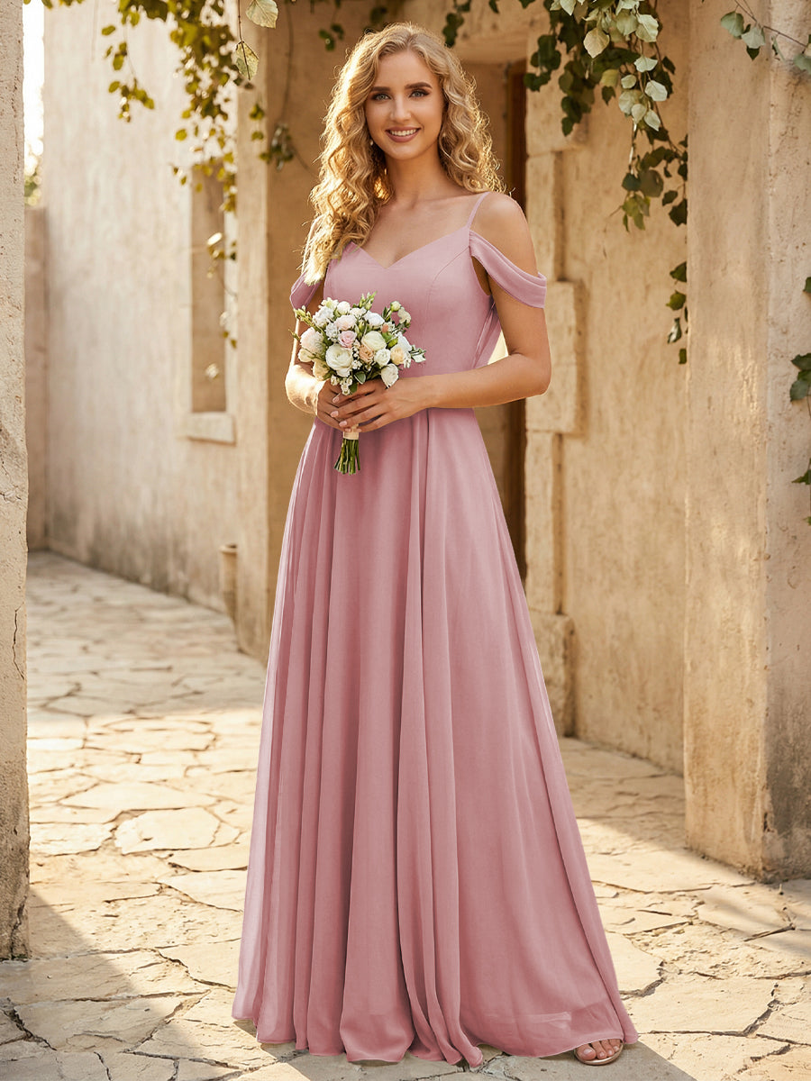 Chiffon Off the Shoulder V Neck Bridesmaid Dresses