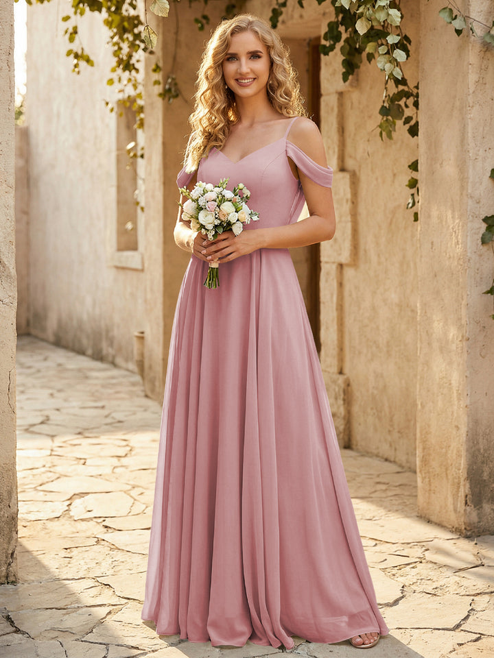 Chiffon Off the Shoulder V Neck Bridesmaid Dresses