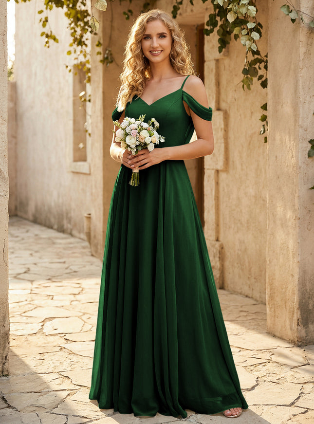 Chiffon Off the Shoulder V Neck Bridesmaid Dresses