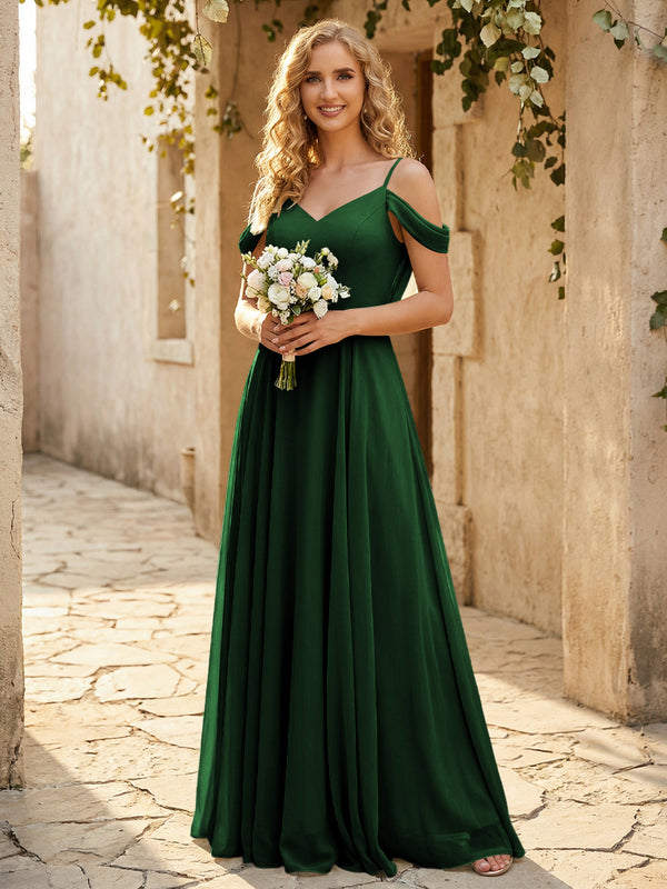 Chiffon Off the Shoulder V Neck Bridesmaid Dresses
