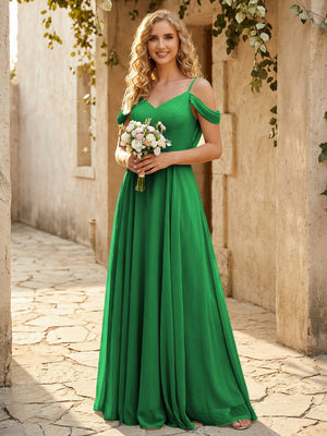 Chiffon Off the Shoulder V Neck Bridesmaid Dresses