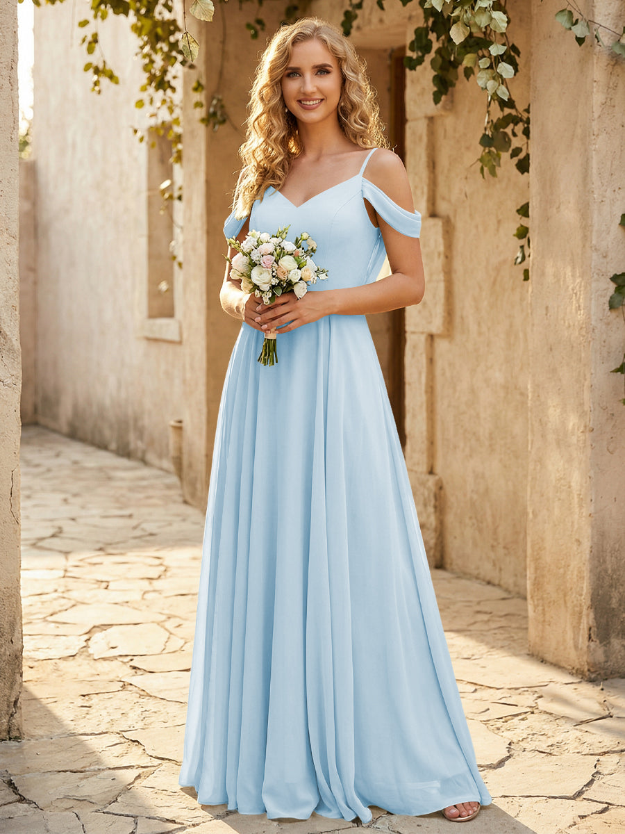 Chiffon Off the Shoulder V Neck Bridesmaid Dresses