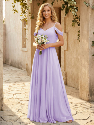 Chiffon Off the Shoulder V Neck Bridesmaid Dresses