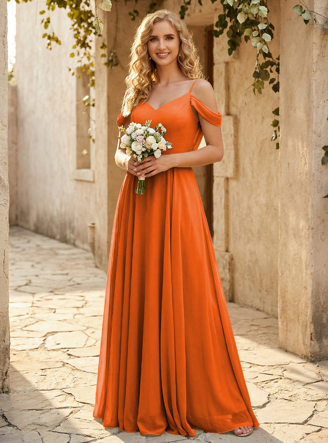 Chiffon Off the Shoulder V Neck Bridesmaid Dresses