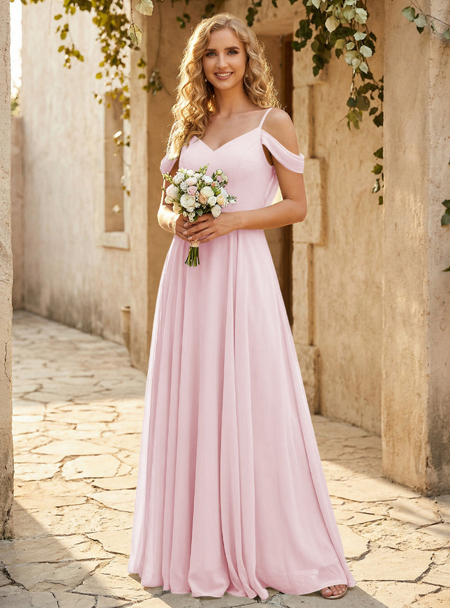 Chiffon Off the Shoulder V Neck Bridesmaid Dresses