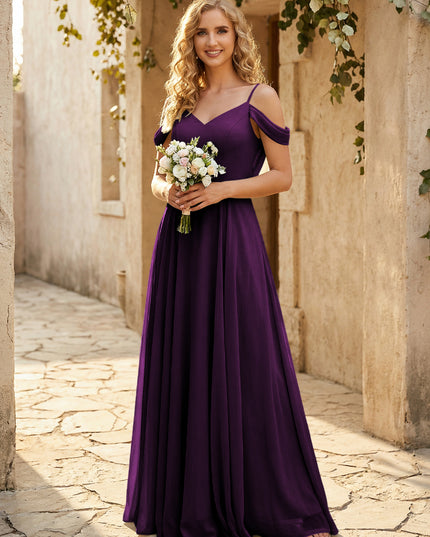 Chiffon Off the Shoulder V Neck Bridesmaid Dresses