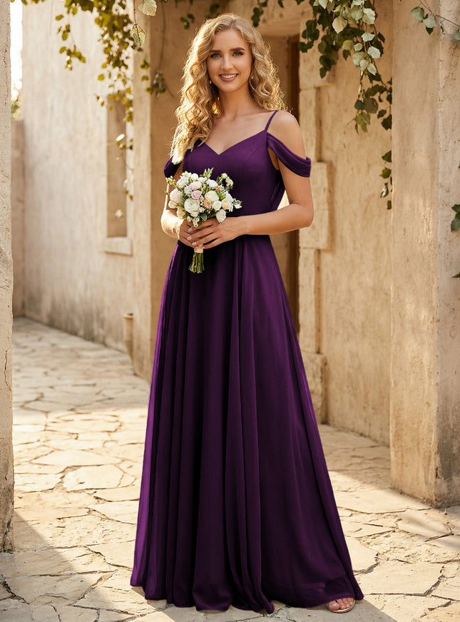 Chiffon Off the Shoulder V Neck Bridesmaid Dresses