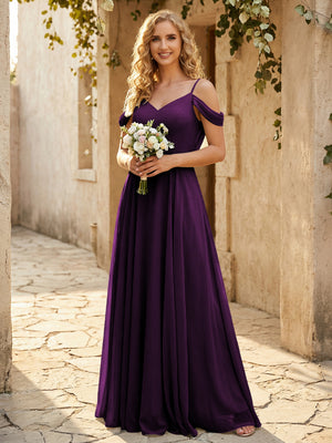 Chiffon Off the Shoulder V Neck Bridesmaid Dresses