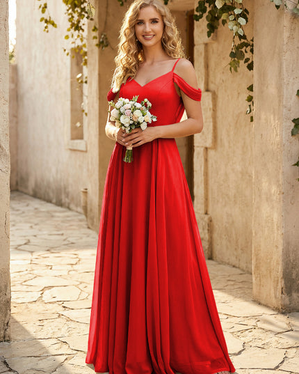 Chiffon Off the Shoulder V Neck Bridesmaid Dresses