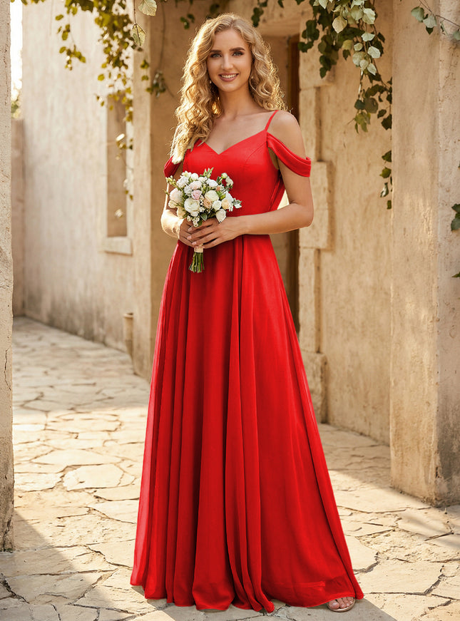 Chiffon Off the Shoulder V Neck Bridesmaid Dresses
