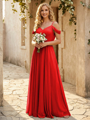 Chiffon Off the Shoulder V Neck Bridesmaid Dresses