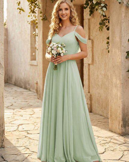 Chiffon Off the Shoulder V Neck Bridesmaid Dresses