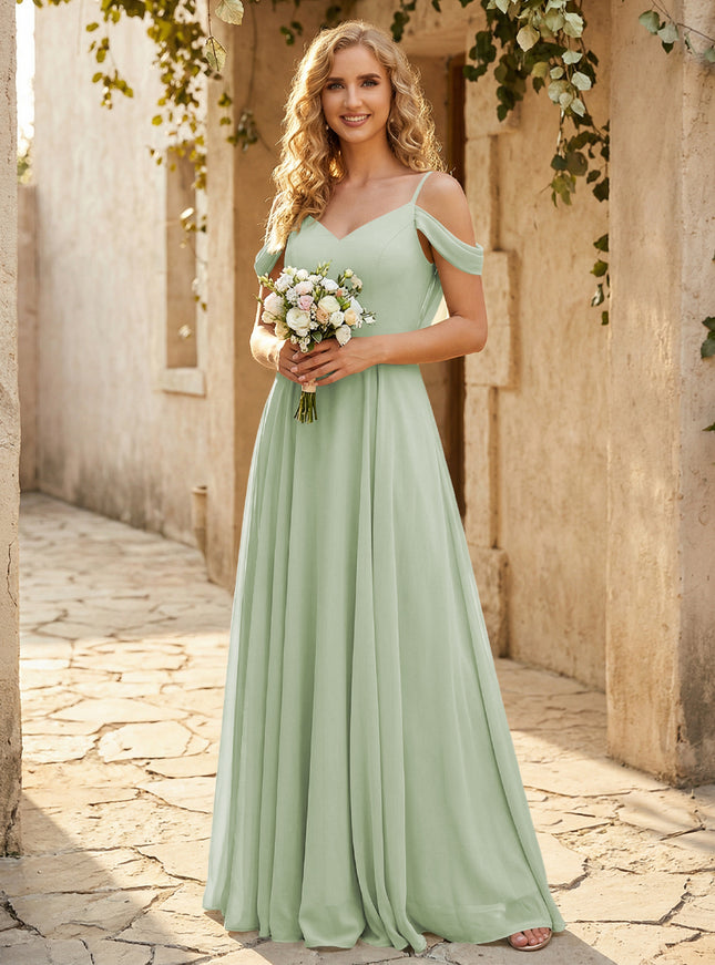Chiffon Off the Shoulder V Neck Bridesmaid Dresses