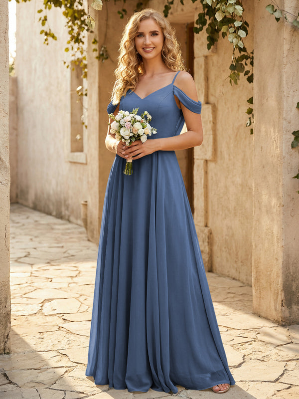 Chiffon Off the Shoulder V Neck Bridesmaid Dresses
