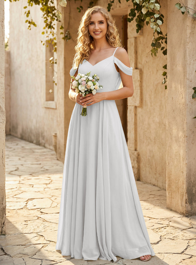 Chiffon Off the Shoulder V Neck Bridesmaid Dresses